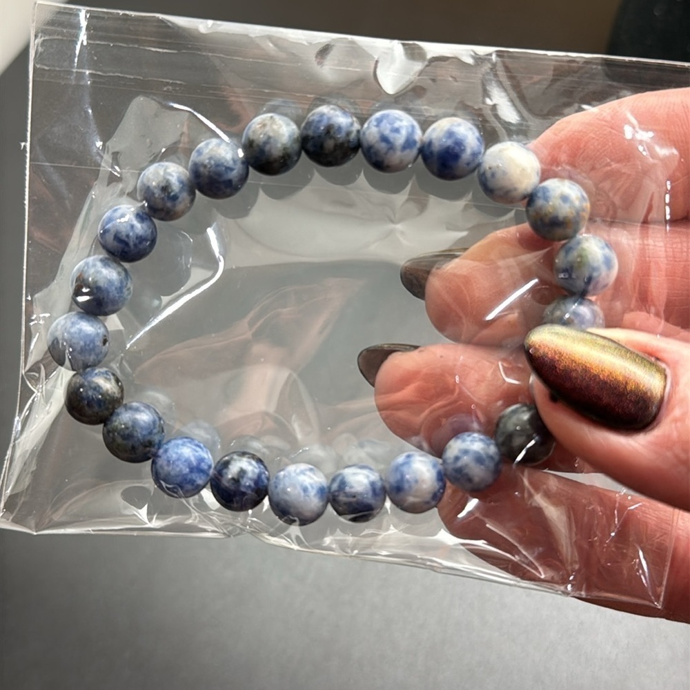 New! Sodalight Blue and White 8mm Beaded Bracelet - Picture 5 of 6